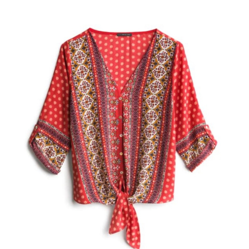 WEST KEI Talina Tie Front Blouse M | Orange
